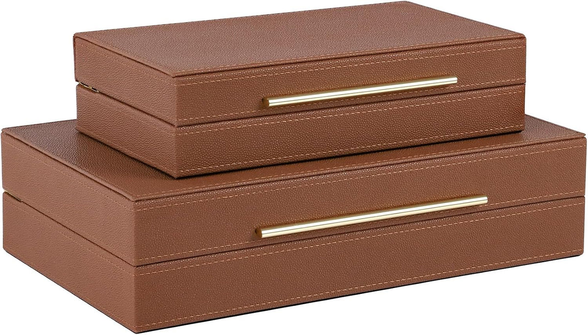 HofferRuffer Faux Leather Decorative Boxes Set of 2, Large Nesting Keepsake B...