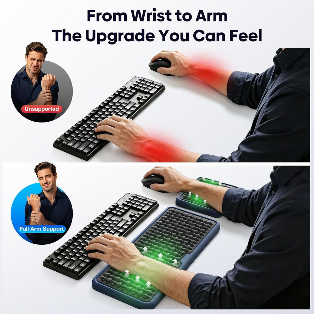 MEKASS Extra Large Wide Wrist Rest Set for Keyboard and Mouse, Ergonomic Memo...