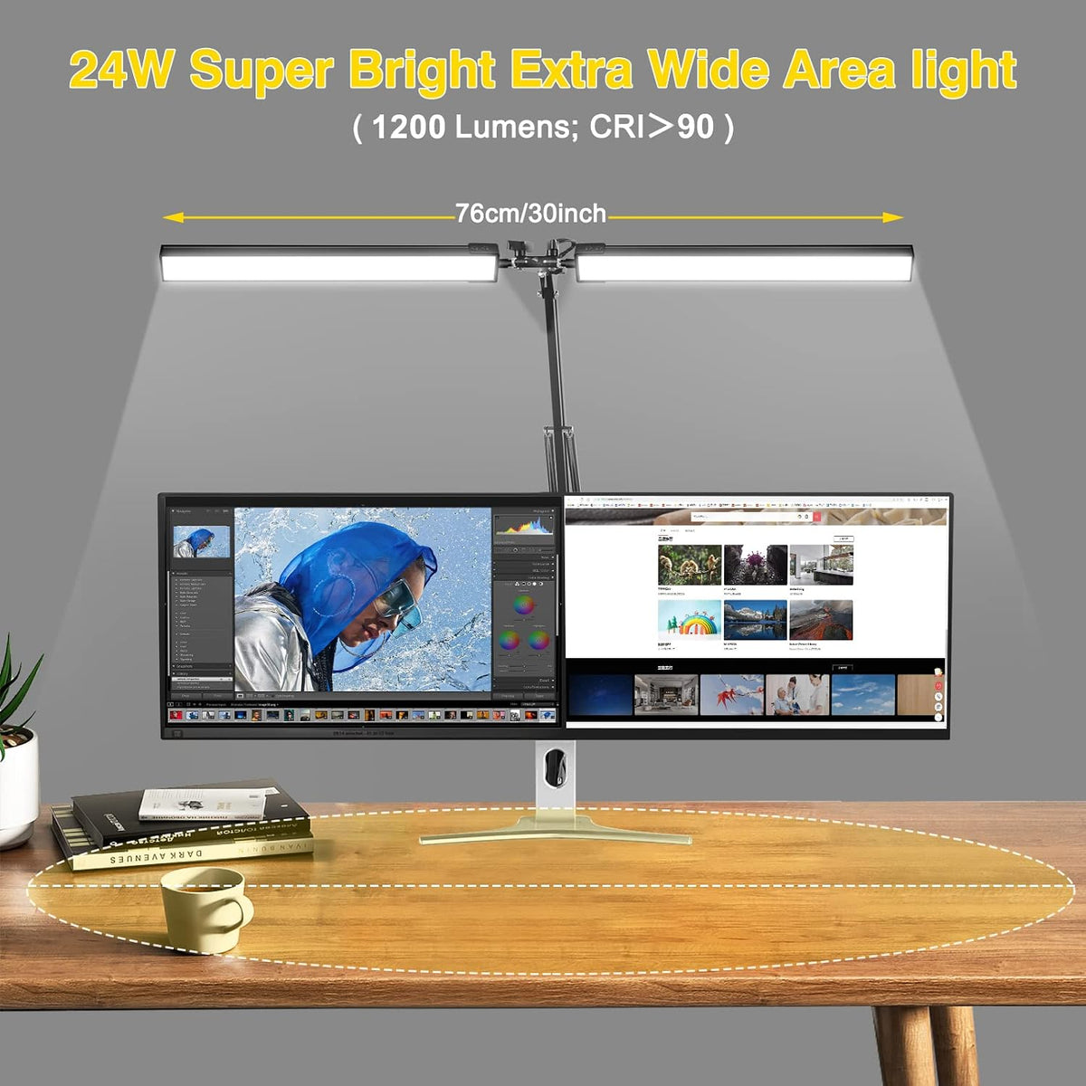 2-in-1 LED Double Head Desk Lamps for Home Office,24W Brightest Workbench Lig...