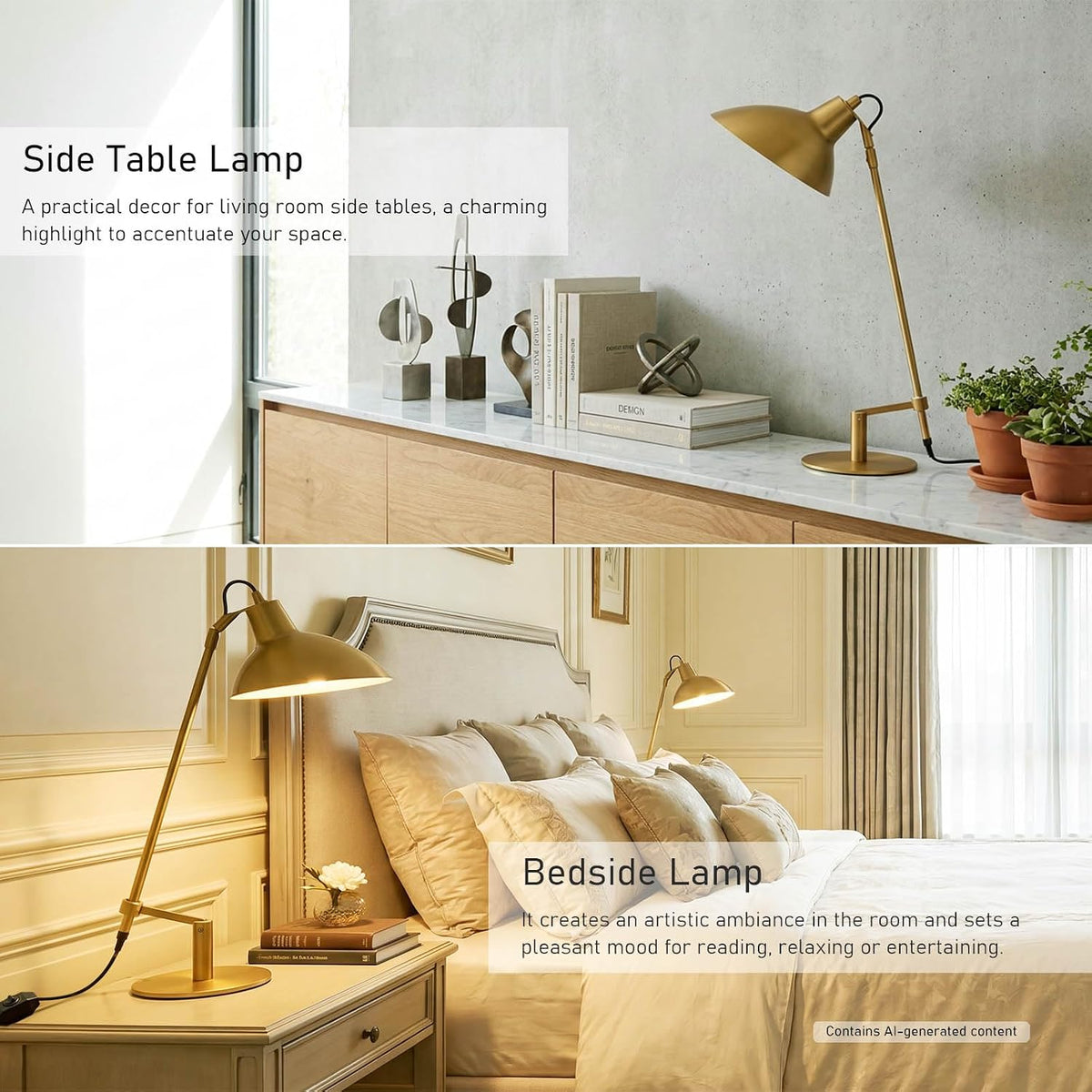 Desk Lamp Modern Industrial 100% Metal Adjustable Table Lamp 24", Natura...