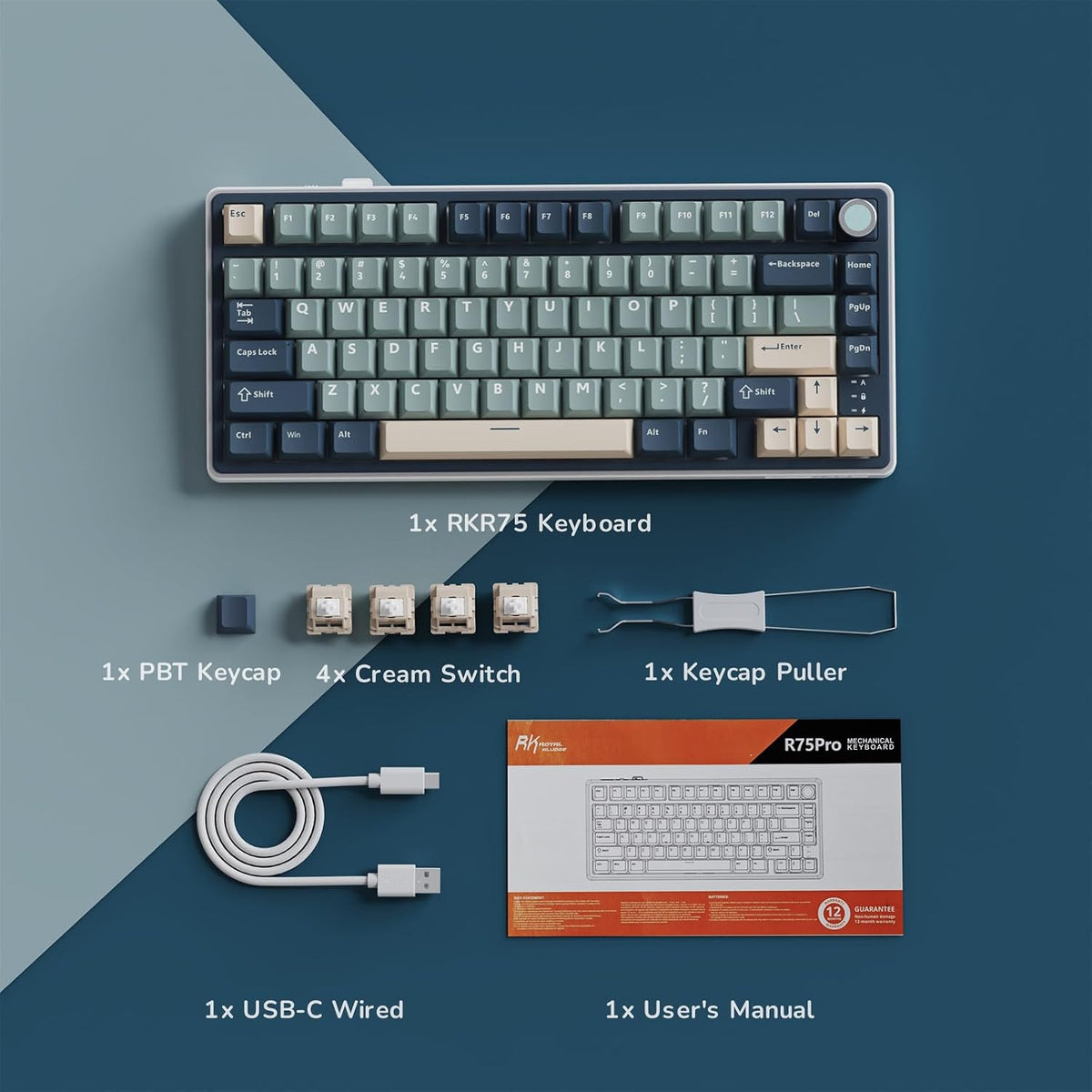 RK ROYAL KLUDGE R75 Wireless Mechanical Keyboard, 75% Percent Custom Gaming K...
