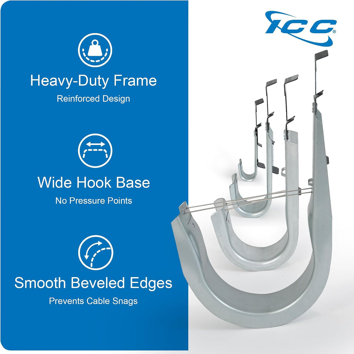 ICC 2-Inch Batwing J Hook Cable Management, Retainer Clip, 25-Pack
