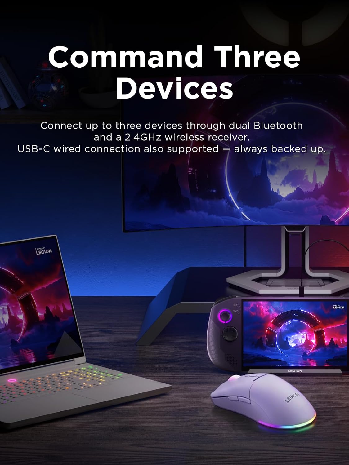 Lenovo Legion M220 Wireless RGB Gaming Mouse, Tri-Mode (Bluetooth, 2.4GHz &am...