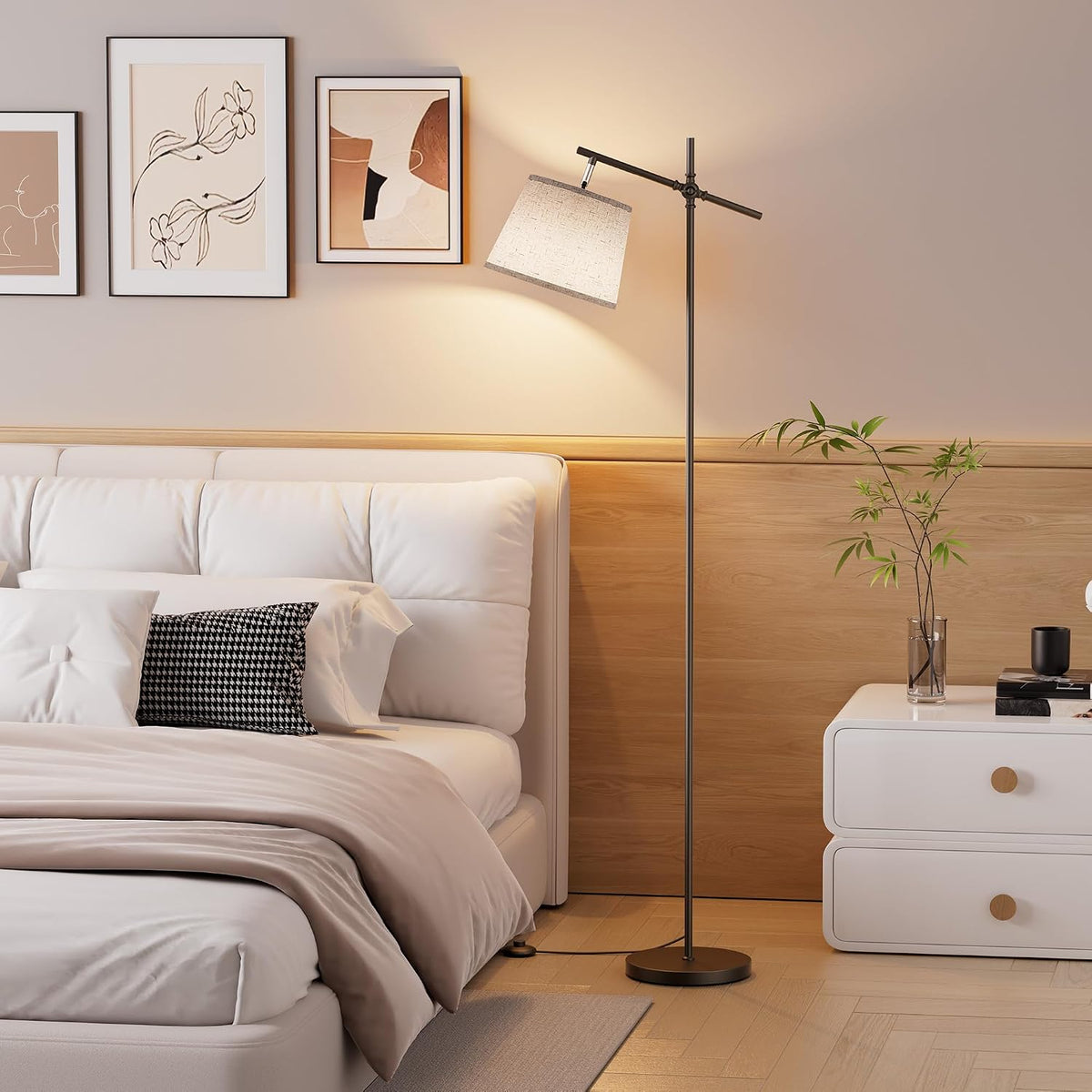 SIBRILLE Floor Lamp with Linen Shade, Dimmable Tall Standing Lamp with Remote...