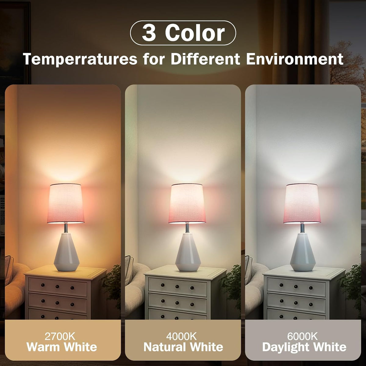 bdayanx15.5" Small Ceramic Table Lamp with 3 ColorTemperatures for Bedroom