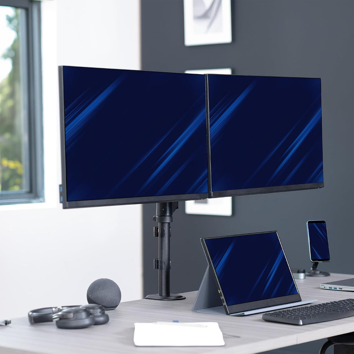 VIVO 17 to 32 inch Dual Mechanical Monitor Mount, 2 Tension Spring Arms, Adju...
