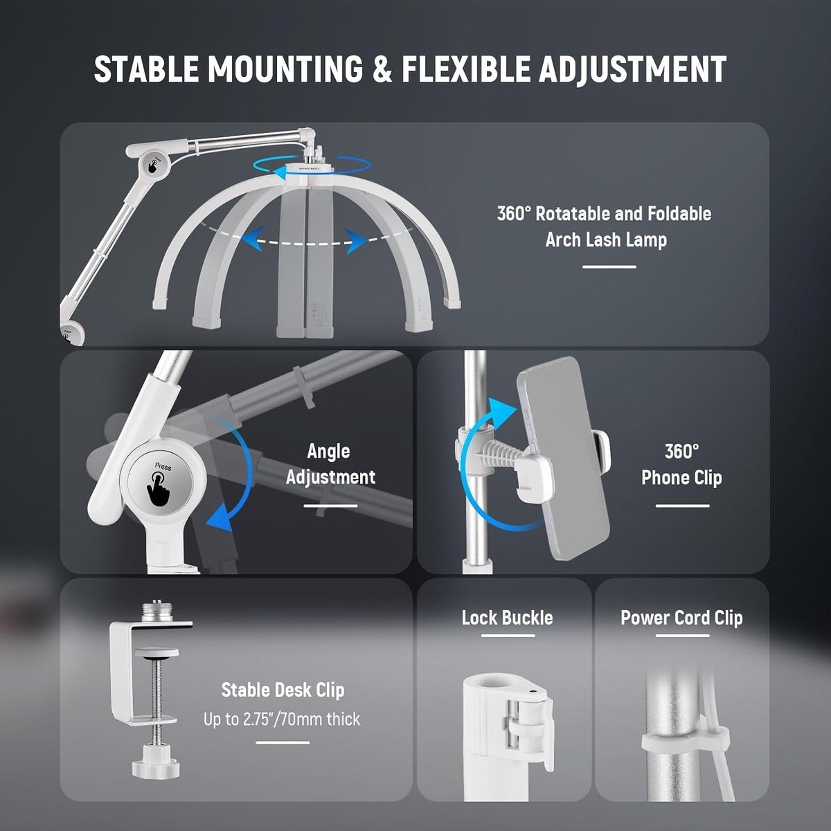 NEEWER Basics 22" Half Moon Lash Light with Articulating Desk Clamp Moun...