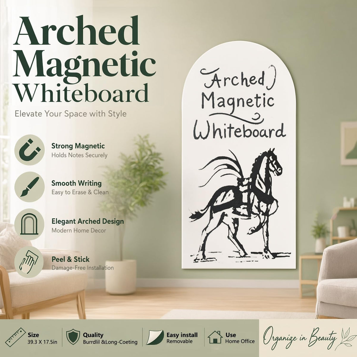 Magnetic Whiteboard Wall Arch Decal 39.3"x17.5" Adhesive Magnetic D...