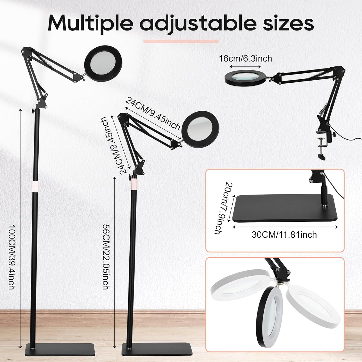 15X Magnifying Glass with Light and Stand – Real Glass Lens,Various lights