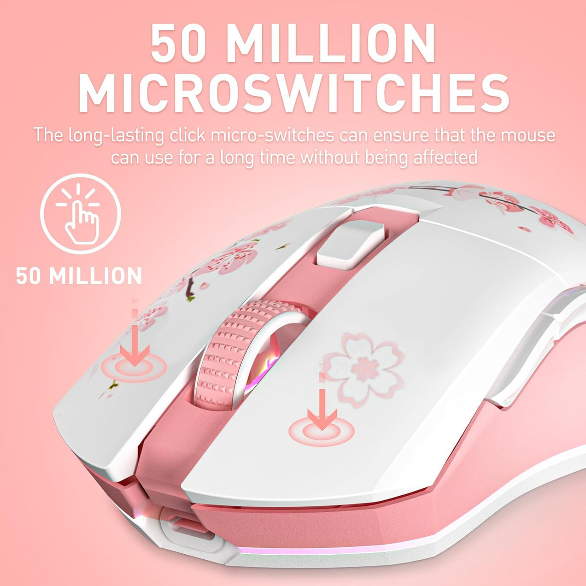 DAREU Sakura Pink Wireless Gaming Mouse with Charging Dock Rechargeable RGB,1...