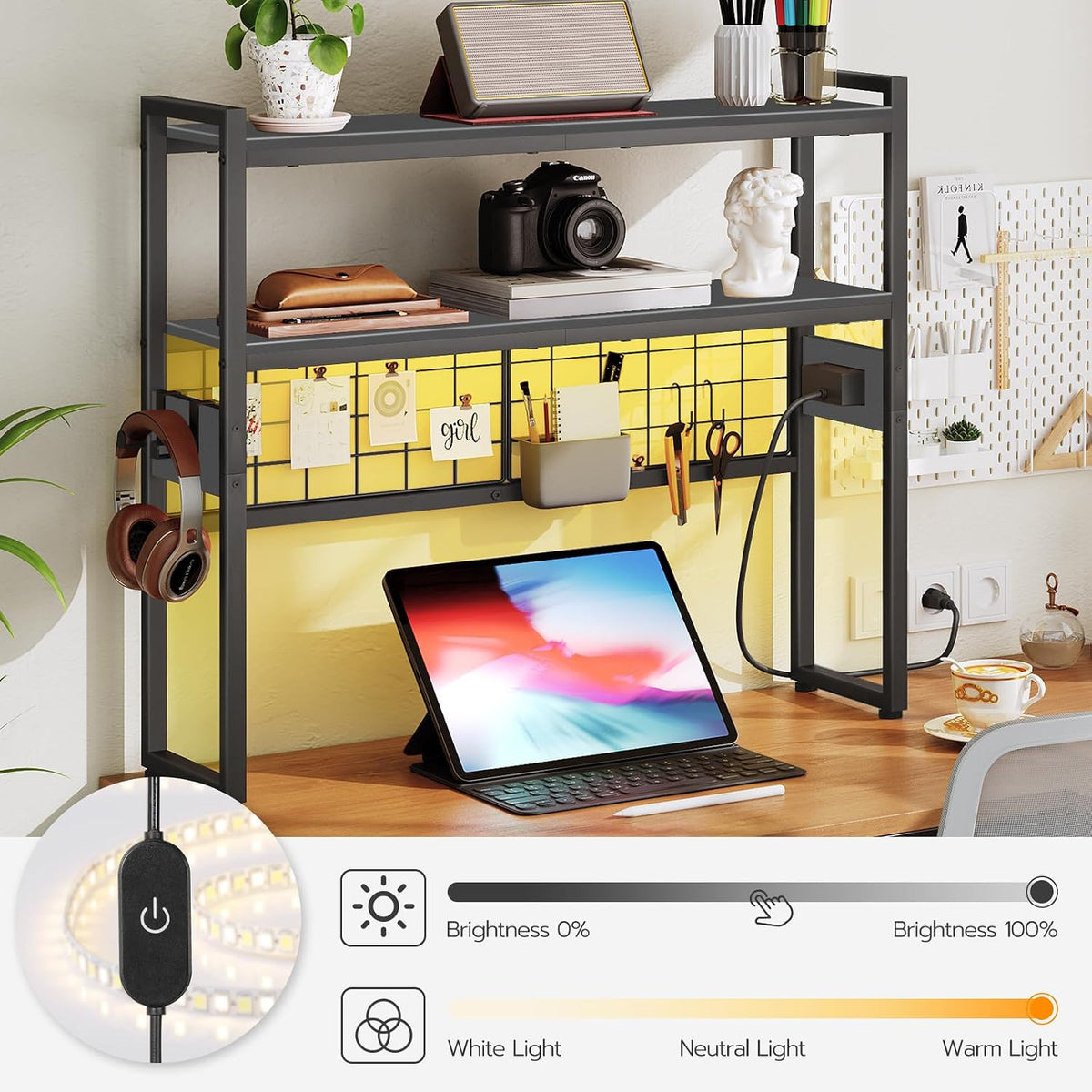HOOBRO Desktop Bookcase, 2-Tier Office Desktop Organizer, 29.9" Wooden S...