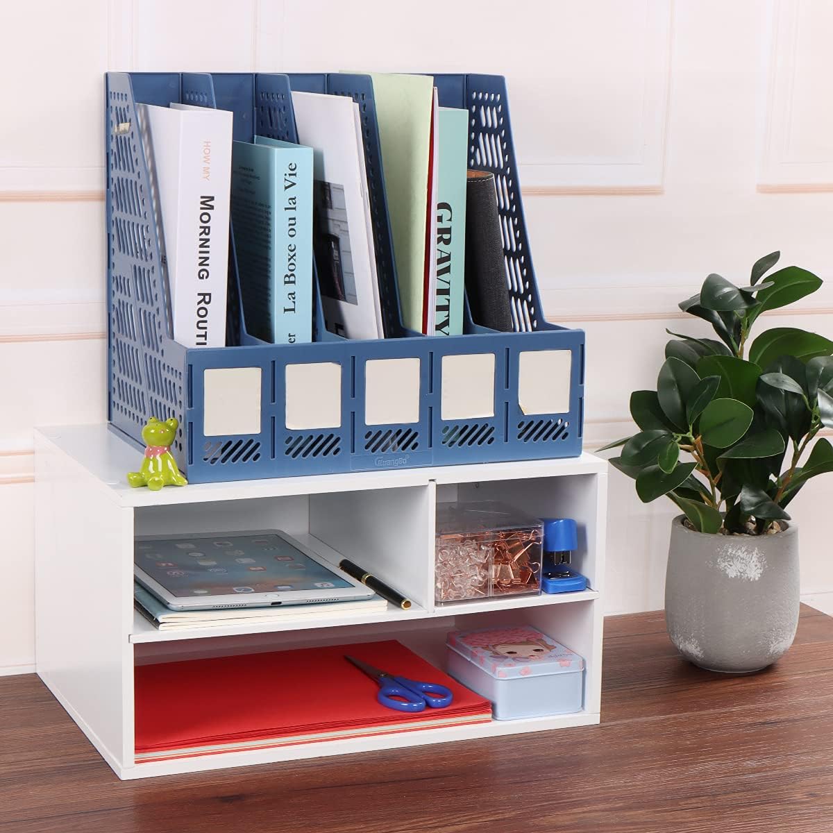 EMERIT Printer Stand Shelf with Storage Wood Desk Paper Organizer for Home/Of...