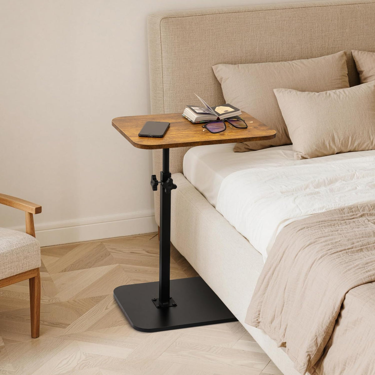 ZEAPTAC C-Shaped Side Table, 360° Swivel Height Adjustable, Lightweight Porta...