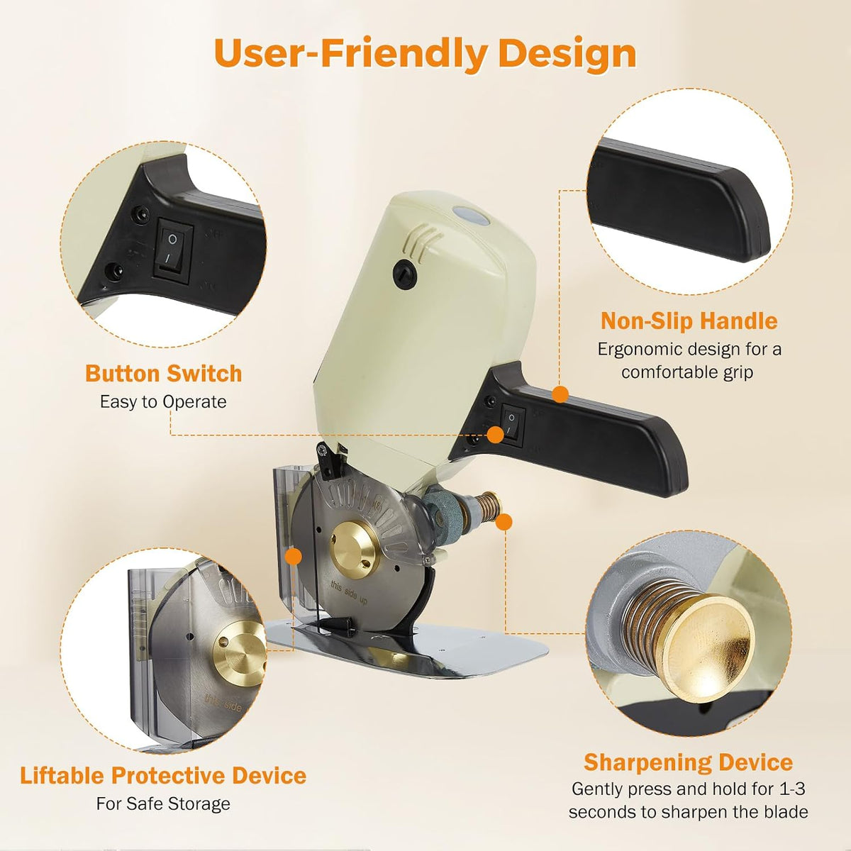 BEAMNOVA Electric Rotary Cutter for Fabric, Cloth Cutting Machine