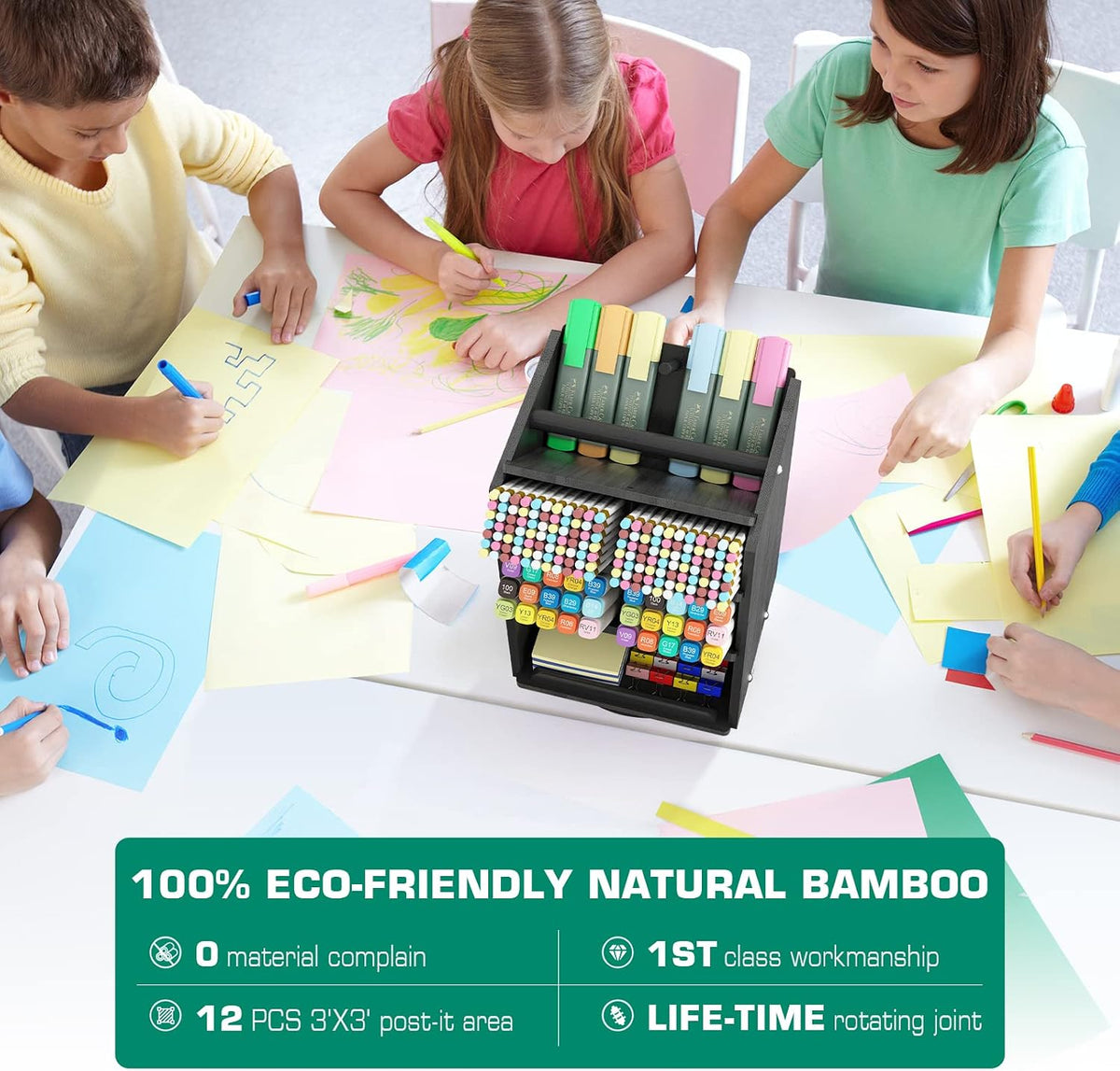 Bamboo Rotating Large Desk Organizer - Darfoo Art Supply Organizer, 13 Compar...