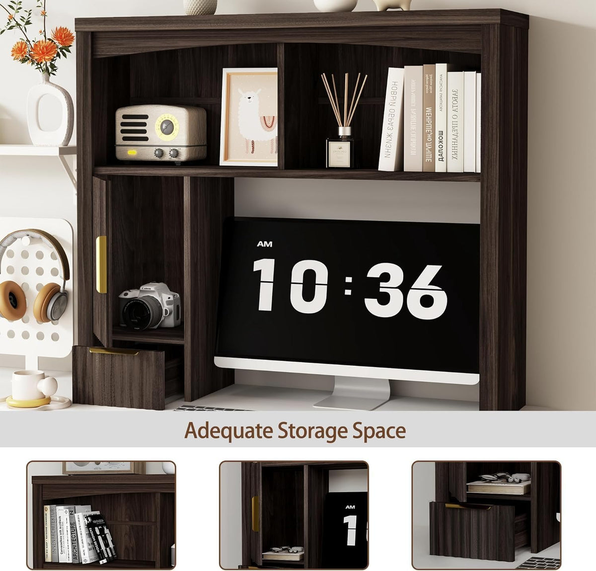 Desktop Shelf, Wooden Desk Hutch with Storage, Desktop Bookshelf