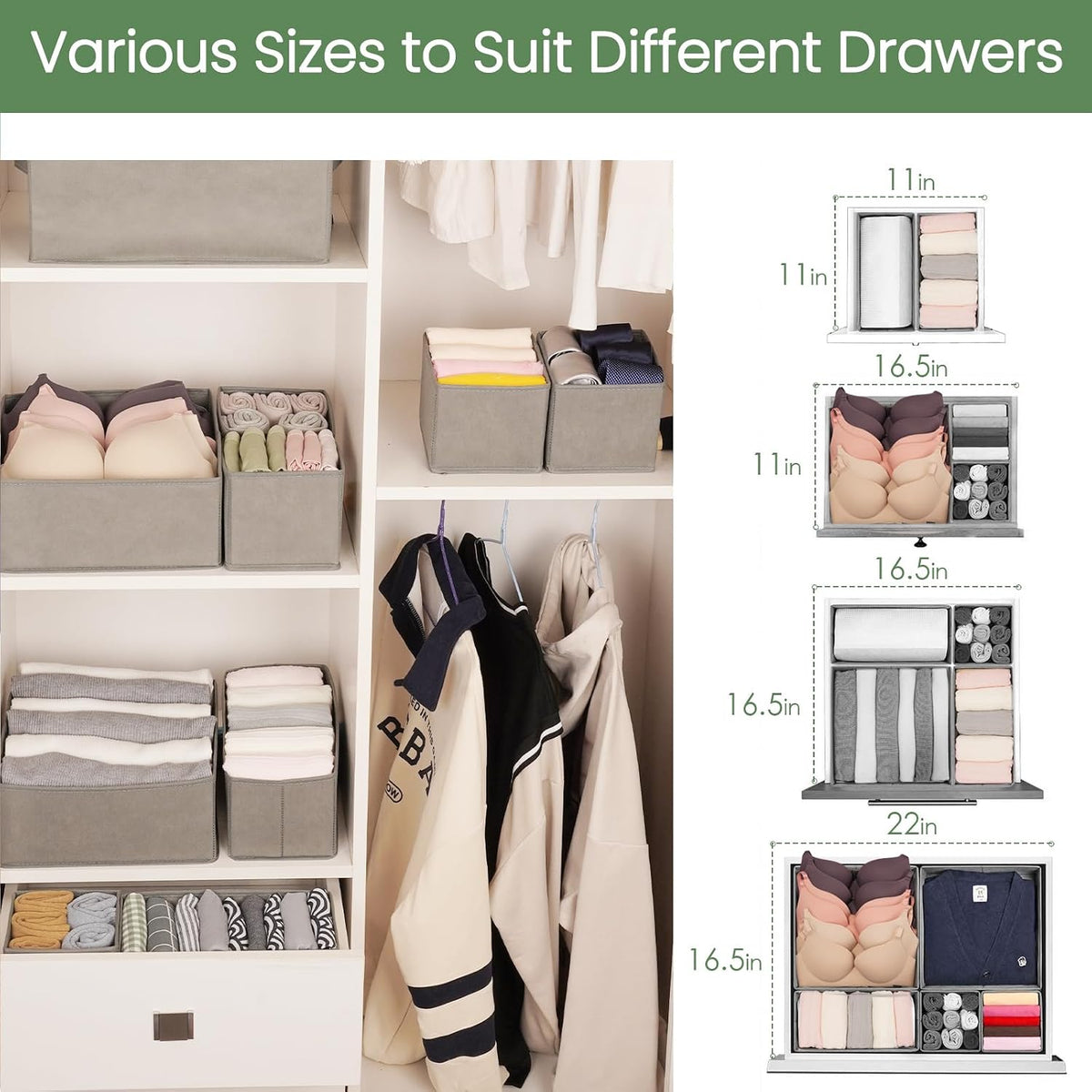Criusia Drawer Organizer Clothes,16 Pack Underwear Drawer Organizers, Foldabl...