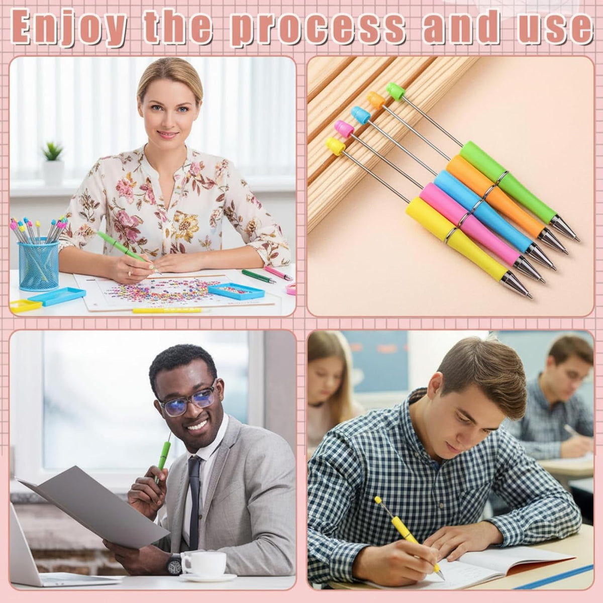 Dispowreath 300 Pcs Beaded Pens Kit Bulk with Refills &Bag, Fresh Colors