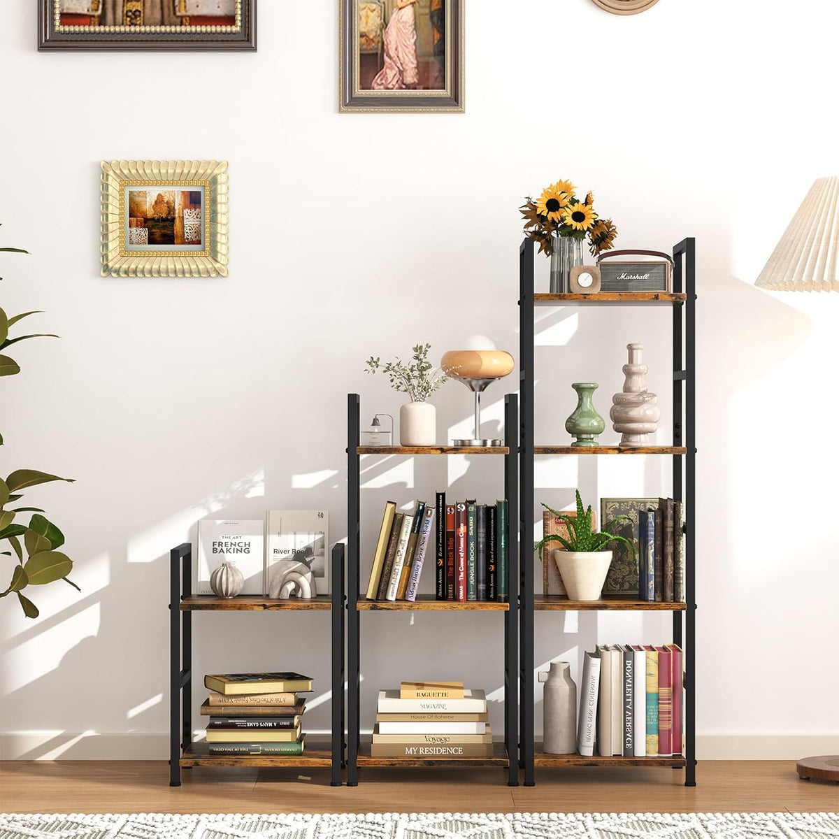 Small Bookshelf for Small Space, 2 Tier Industrial Bookcase,Narrow Book Case ...