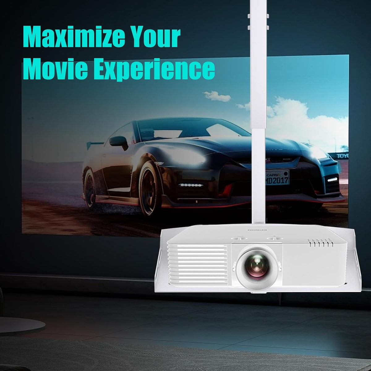 Universal Projector Ceiling Mount with Tray - White