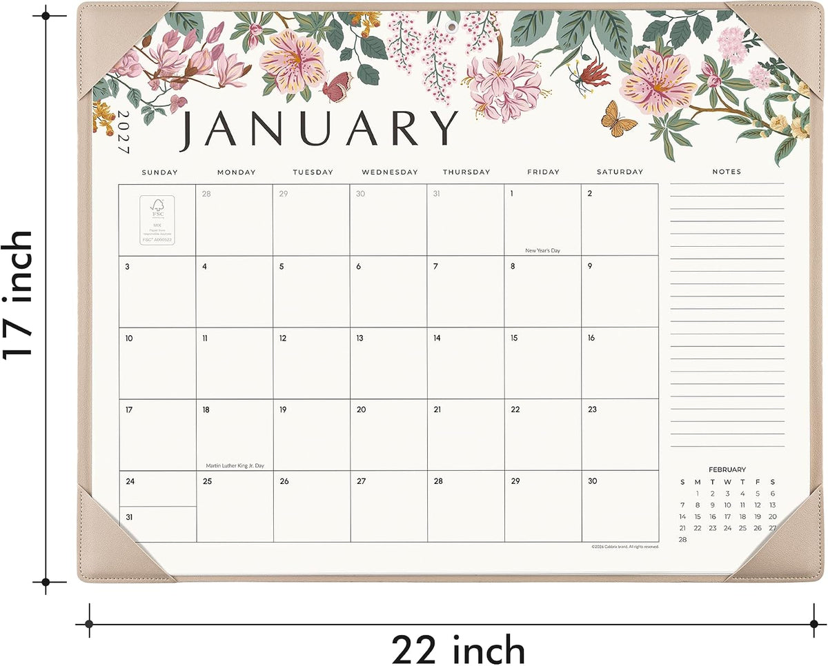 Cabbrix Desk Calendar 2027, Large Desk Pad Calendar 22 x 17" (Apricot)