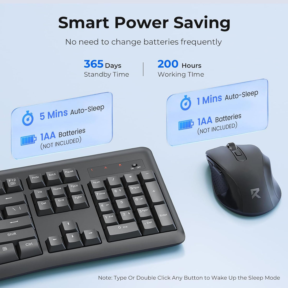 Redragon Wireless Keyboard and Mouse Combo, 2.4G Full-Sized Ergonomic Compute...