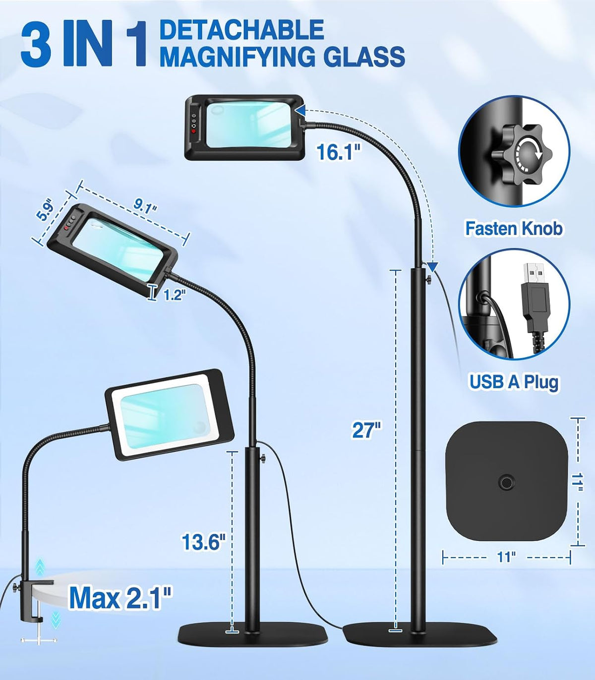 MoKo 10X Floor Magnifying Glass with Light and Stand, Extra Large Lens