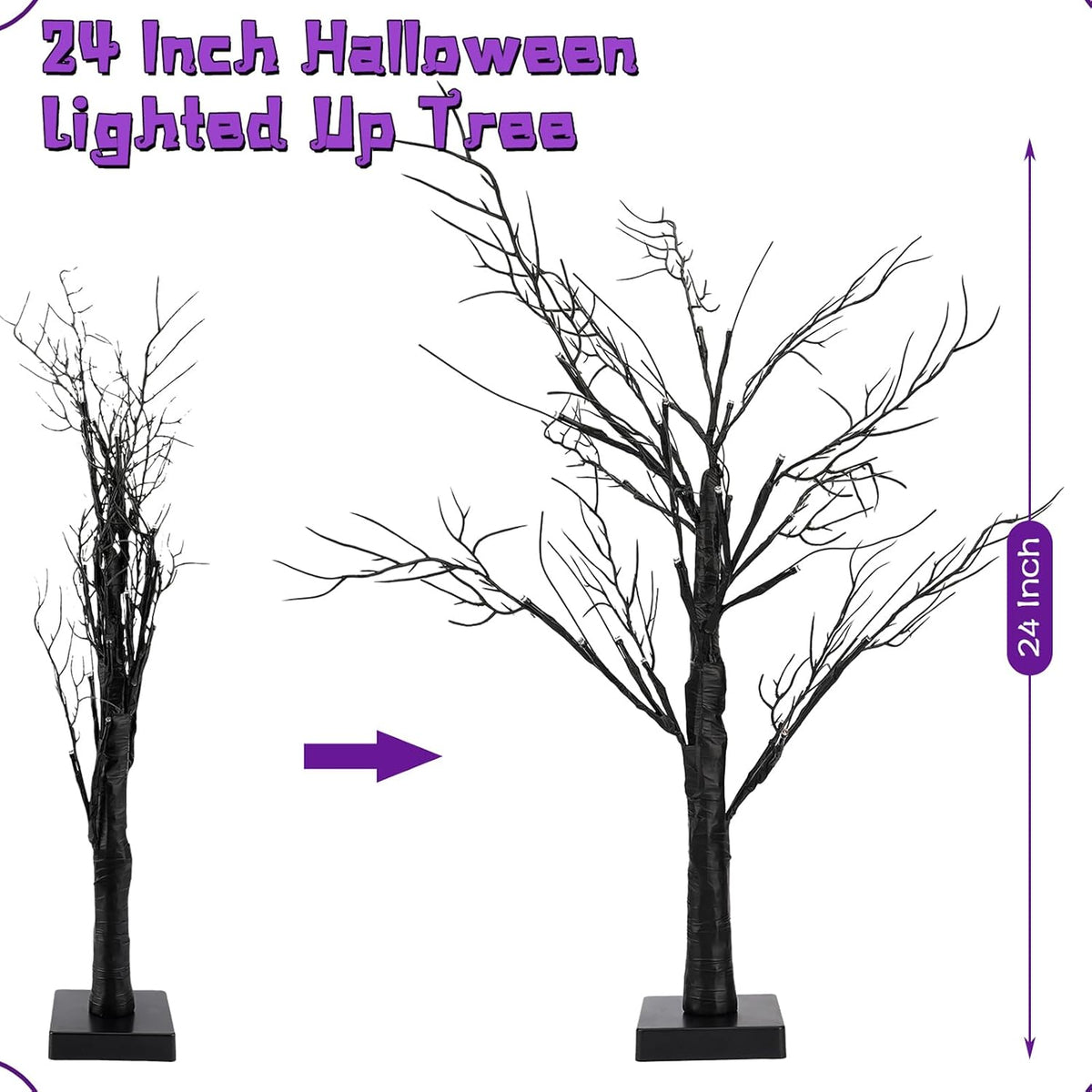Halloween Decorations Indoor-2 Pack 24 Inch Lighted Black Halloween Tree