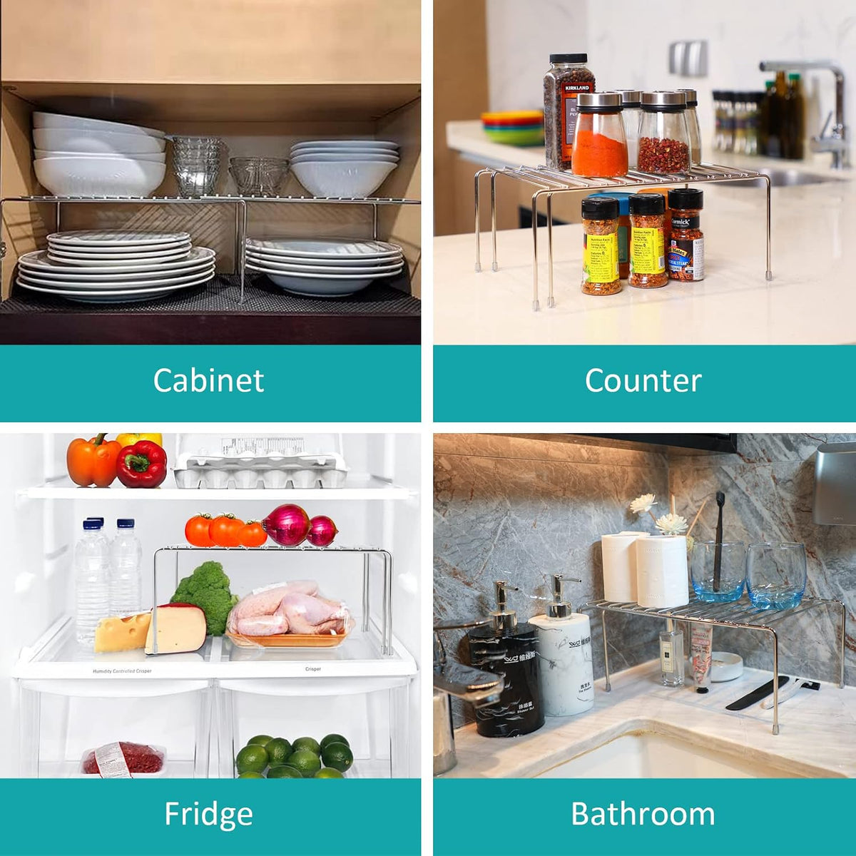 Expandable Cabinet Shelf Rack, Stainless Steel Adjustable Kitchen Countertop ...