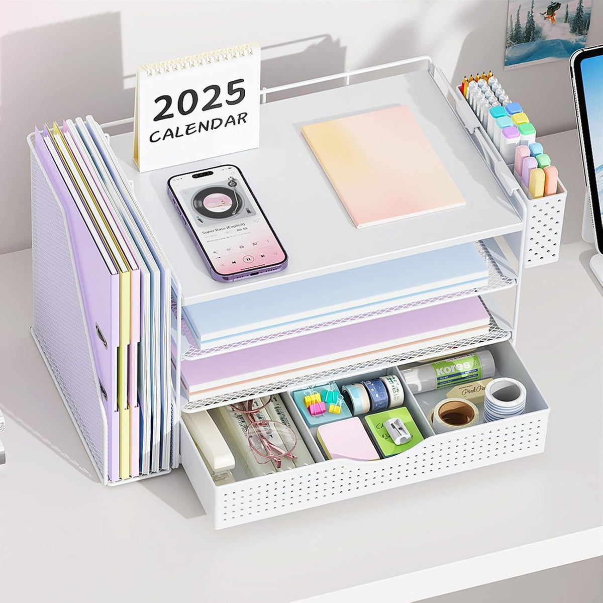 Wood Desk Organizers and Accessories with File Holder & Catalog Racks