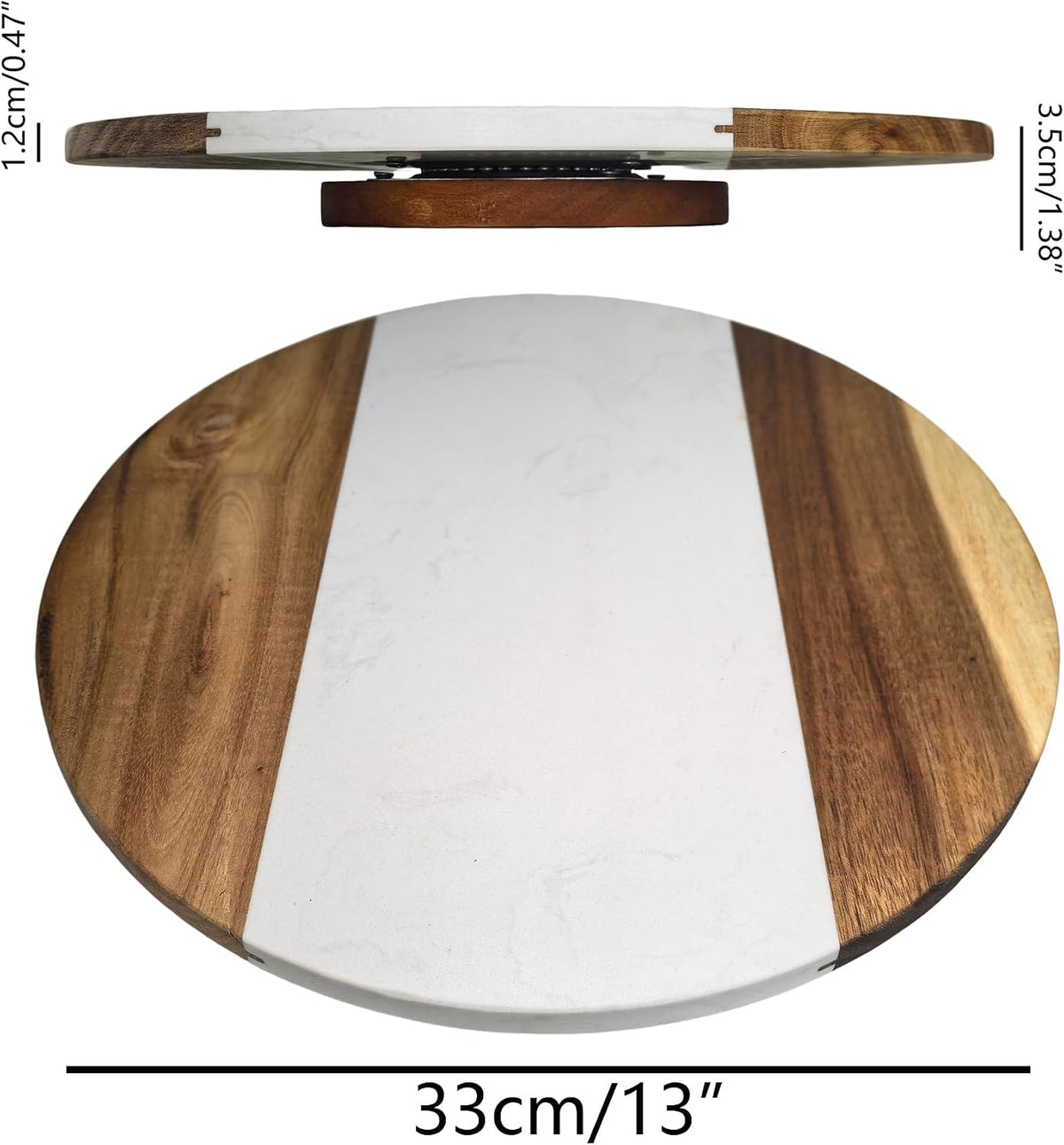 13" Marble & Wood Lazy Susan, Rotating Stone Tabletop Tray