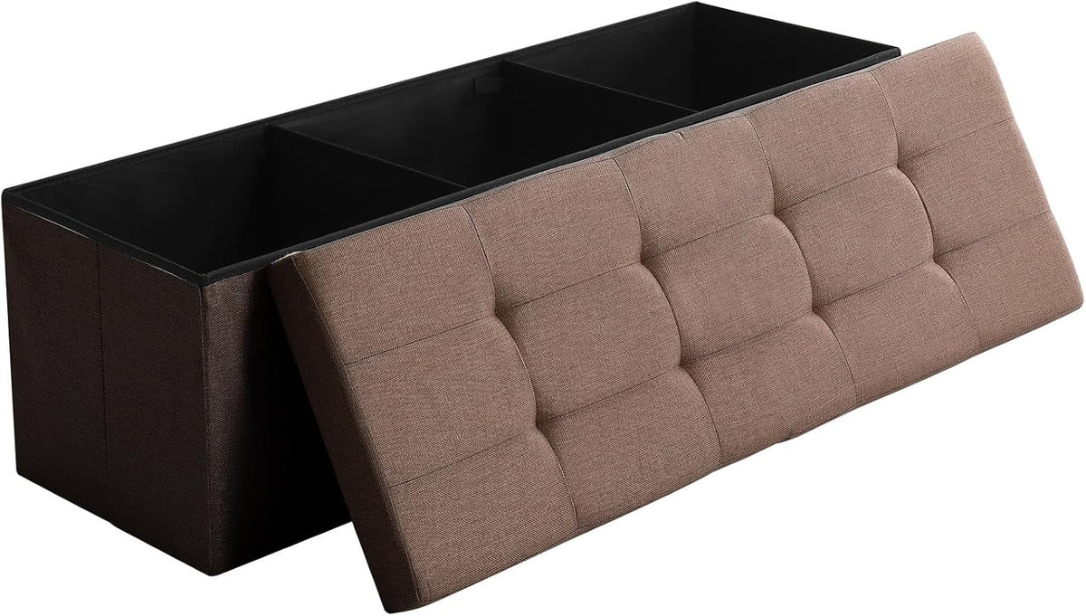Storage Ottoman Bench Foldable Footrest Foot Stool, 45" Fabric Brown