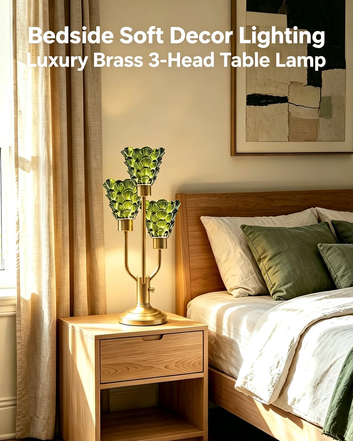 Lightdot Green Glass Mid Century Modern Table Lamp Dimmable Vintage Gift