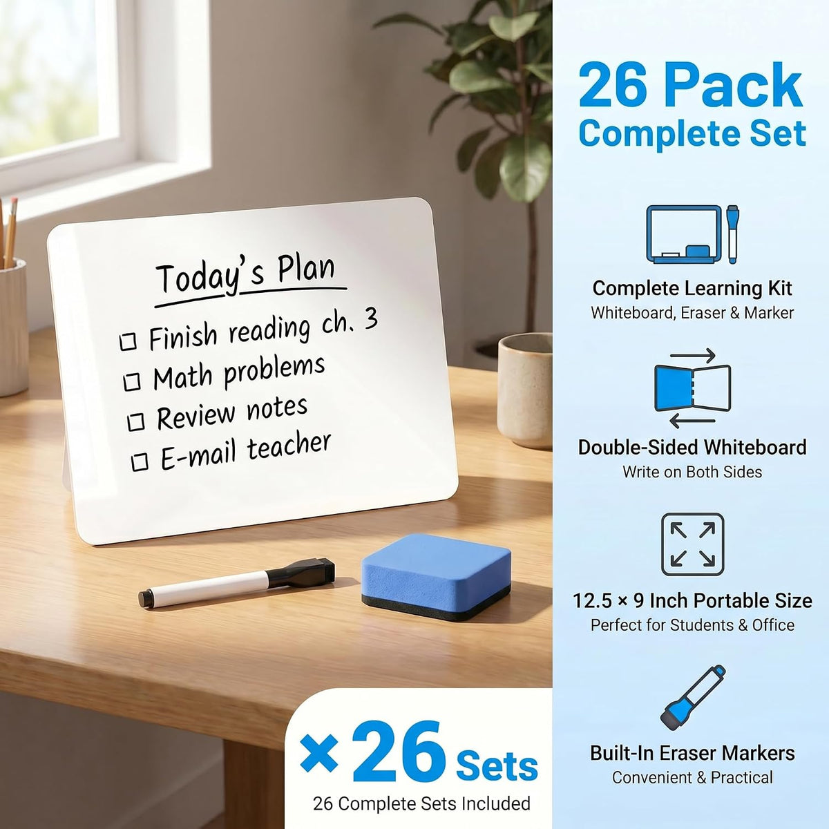 26 Pack Dry Erase Lapboards for Students, 12.5 x 9 Inch Double Sided Whiteboa...