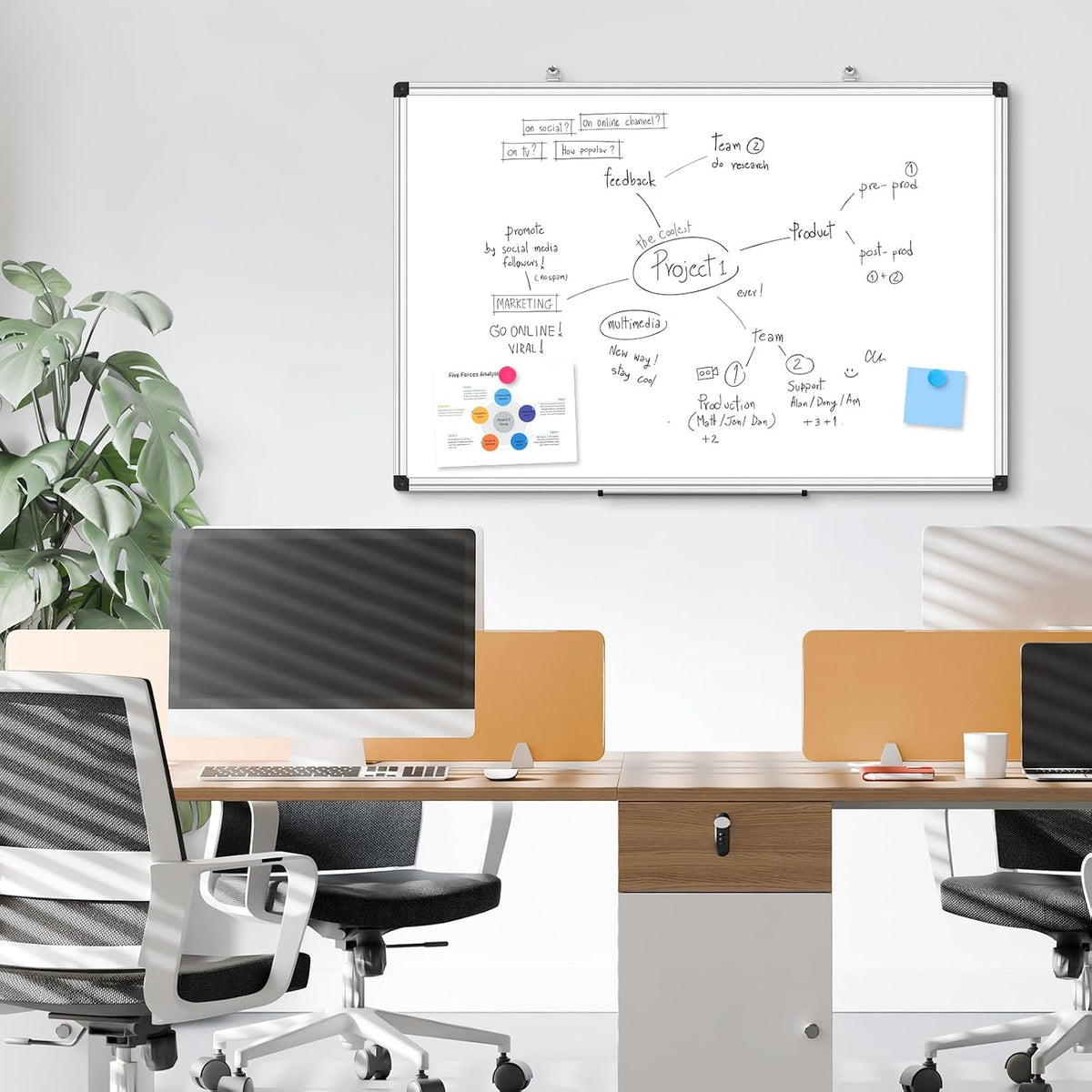 WALGLASS Double Sided Dry Erase Board 36"x24" Magnetic Whiteboard f...