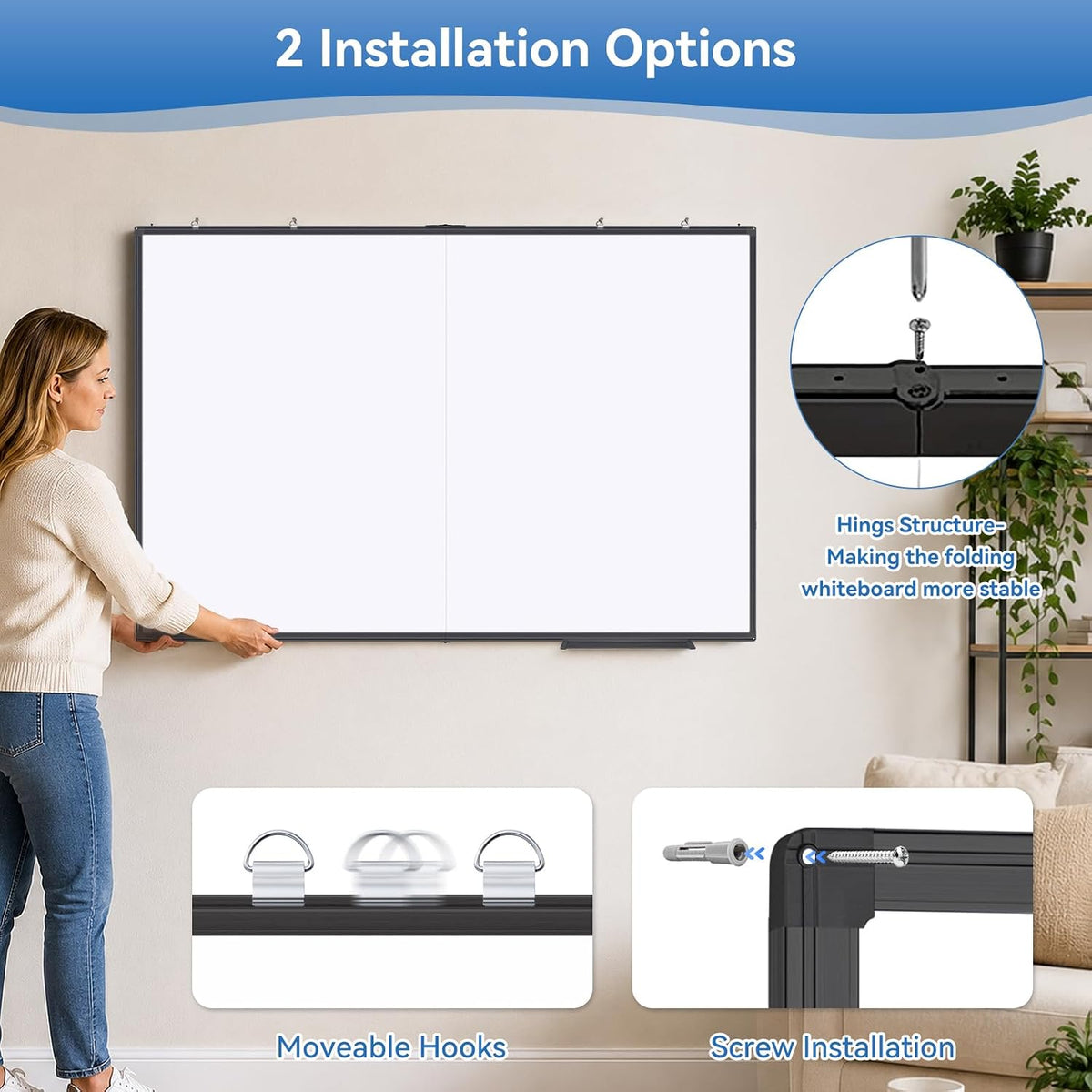 Magnetic Dry Erase White Board 48" x 36" Aluminum Frame Black