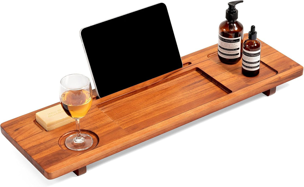 29 Inch Teak Bathtub Tray for Freestanding Tubs, Luxury Bath Caddy
