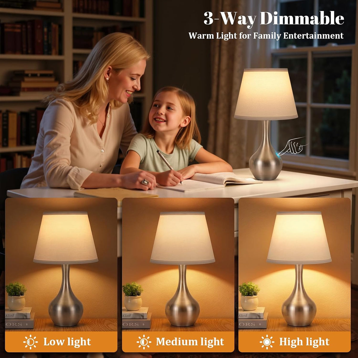 16.1" Touch Table Lamp for Nightstand, 3 Way Dimmable Small Bedroom Lamp