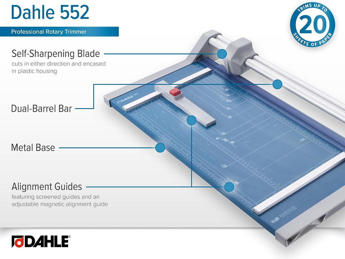 Dahle 552 Professional Rotary Trimmer, 20" Cut Length, 20 Sheet Capacity...