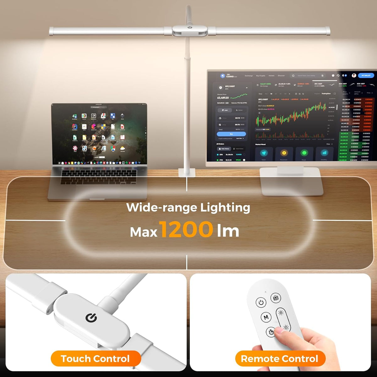SKYLEO LED Desk Lamp with Clamp - Double Head Desk Light with Remote and Touc...