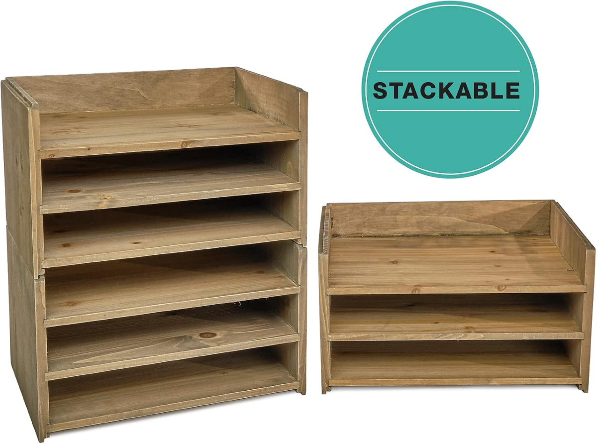 Excello Global Products Wooden Stackable Letter Tray: Desktop Organizer for F...