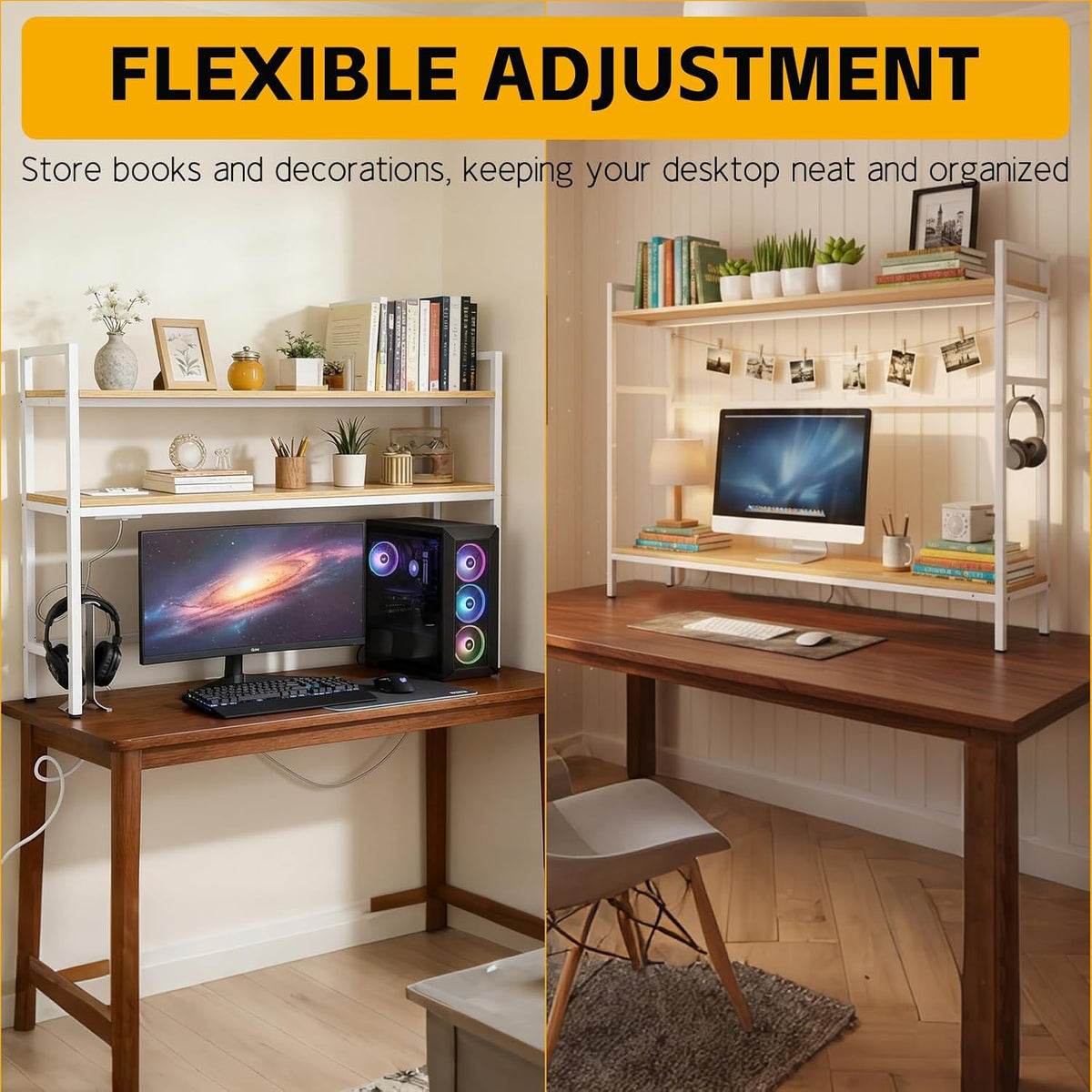 38.5" Desk Shelf with Outlets, 2-Tier Adjustable Multipurpose Engineered...