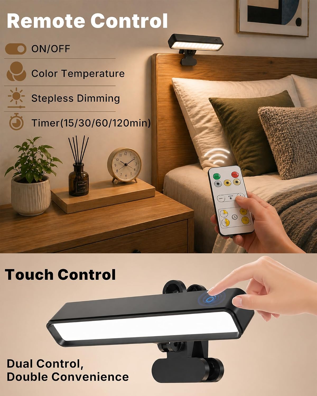 6000mAh Rechargeable Clip on Light, LED Reading Light for Bed/Desk, 3 Color M...