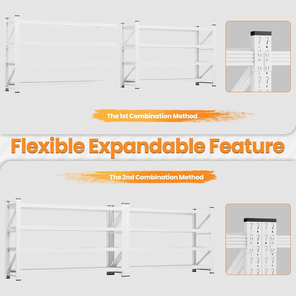 71.3” Wide Heavy Duty Metal Garage Shelving, White Storage Shelf