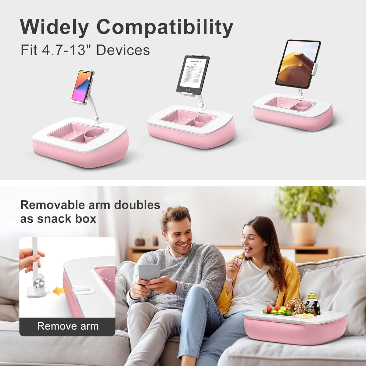 ERGONOV Tablet Pillow Stand for Lap with Snack Bowl and 360° Rotating Arm