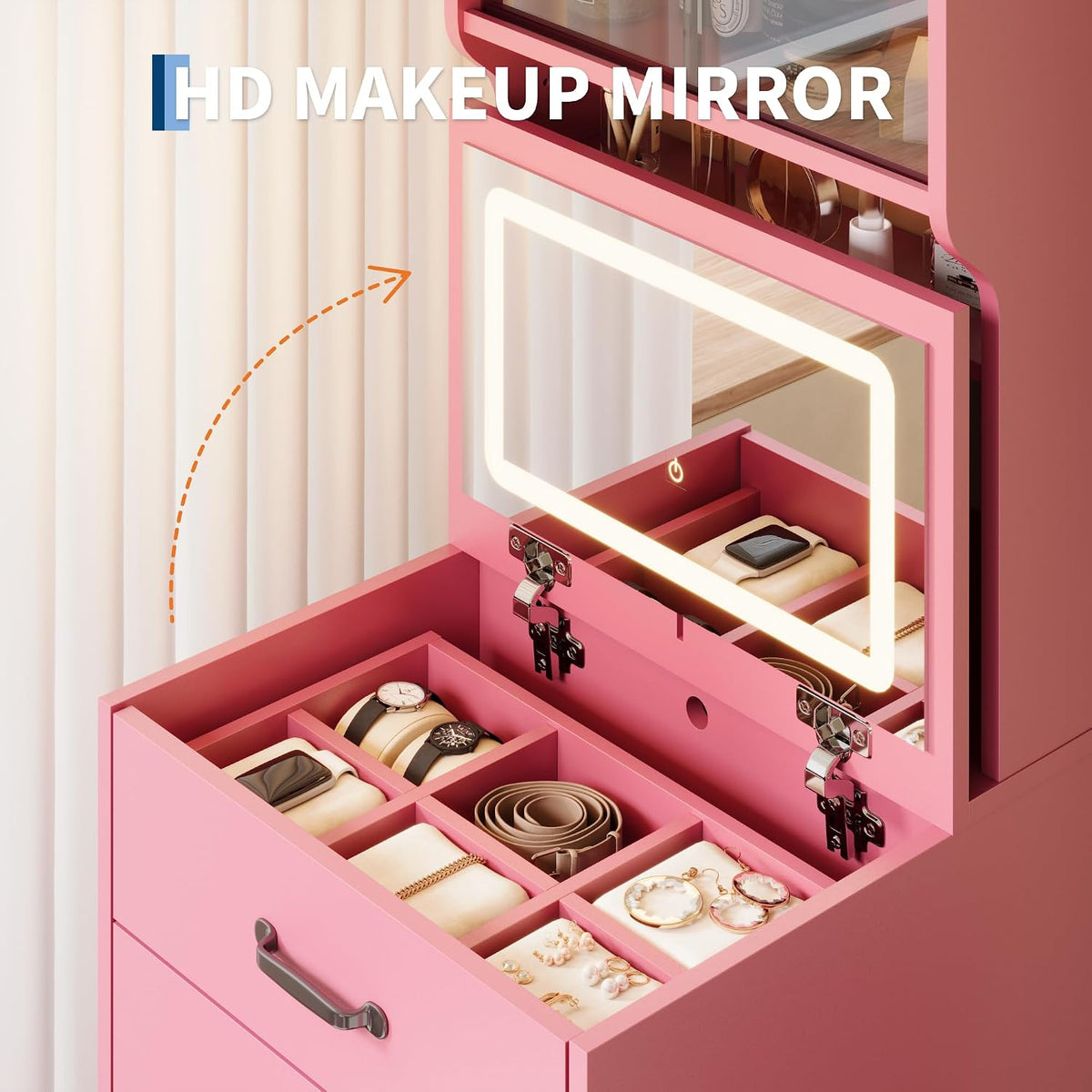 3-in-1 Vanity Desk with 3 Color LED, Compact Makeup Vanity Set with 2 AC Outl...