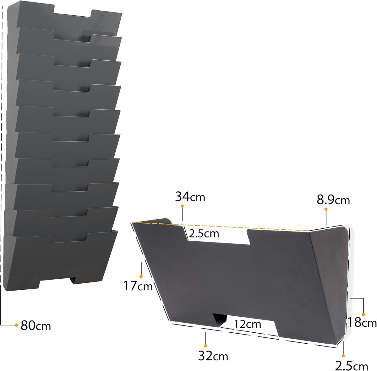 Gray Wall Mount Steel Vertical File Organizer Holder Rack 10 Sectional Modula...