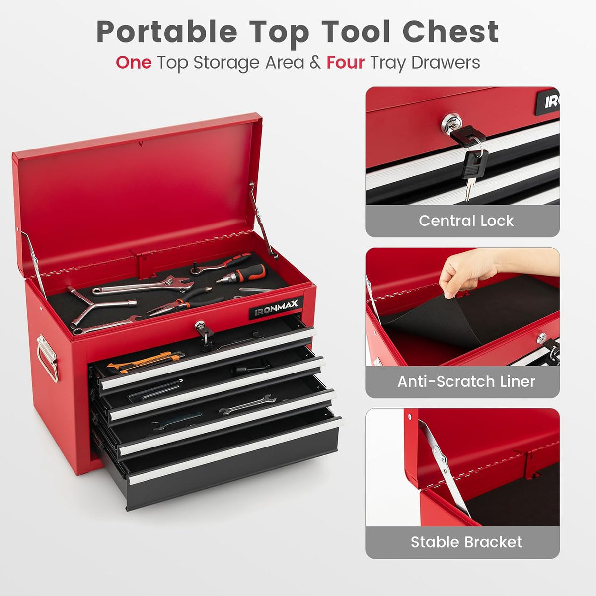 ERGOMASTER Rolling Tool Chest Cabinet Big Capacity Storage with Wheels and Lo...