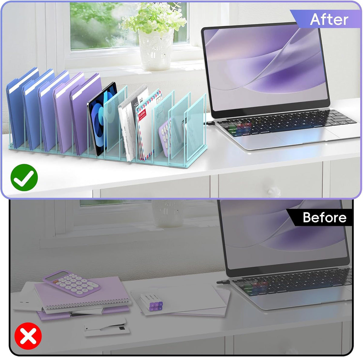 File Organizer for Desk, 11-Section Vertical File Sorter, Paper Holder Organi...