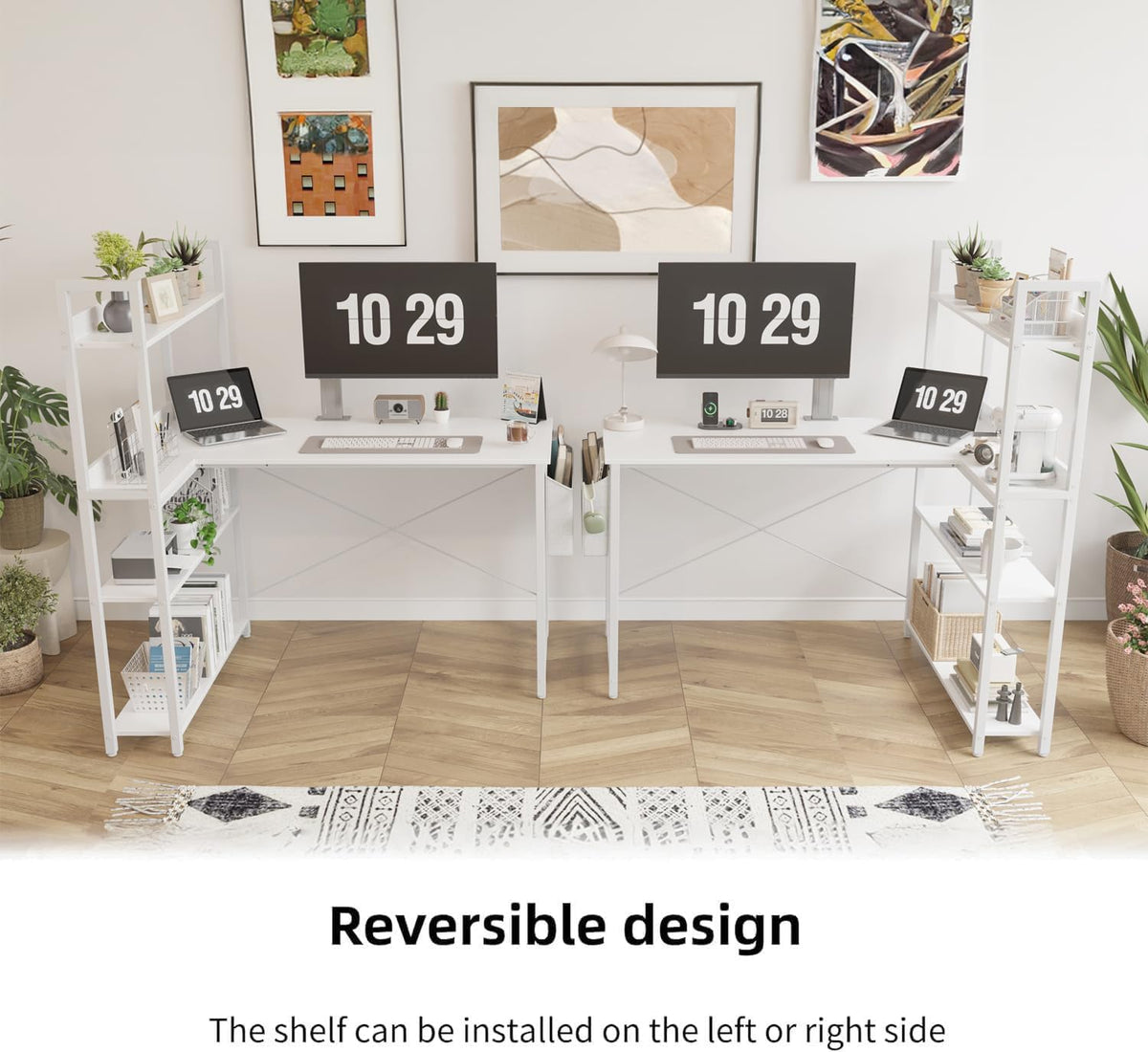 Treesland 47 Inch Computer Desk with Bookshelf, Corner Desk with Storage, L S...